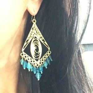 Boho💗Gold & Turquoise Chandelier Beaded Earrings